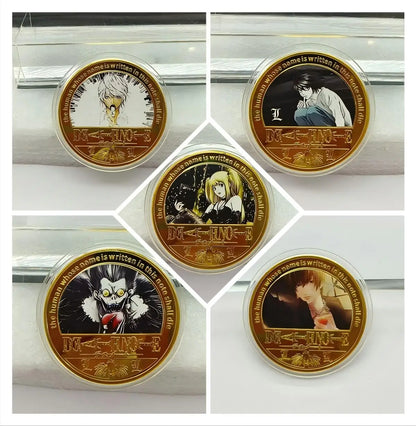 Miniso Death-Note Character Coins Set - Anime-Themed Ryuk L Lawliet Tokens, Colorful Japanese Manga Souvenir for Collectors