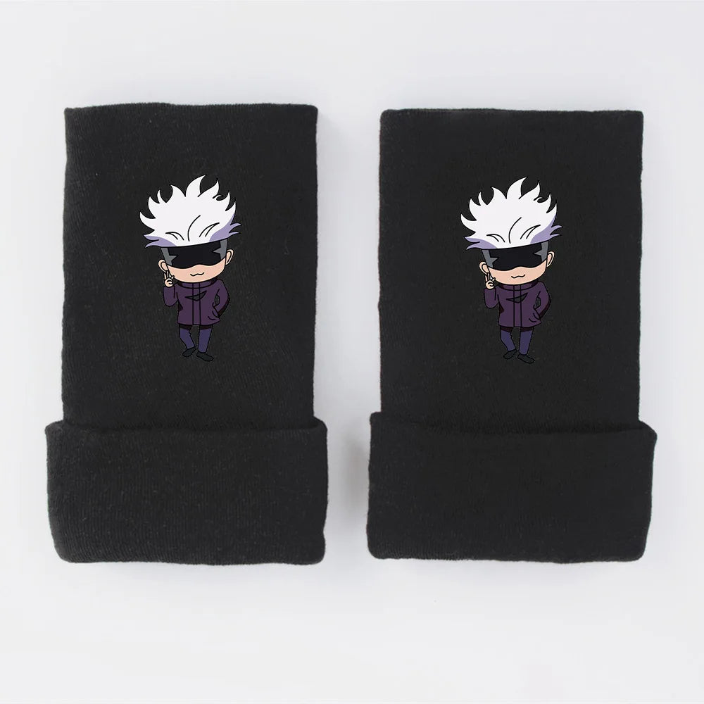 New Style Anime Jujutsu Kaisen Itadori Yuji Fushiguro Megumi Gojo Satoru Warm and Fleece Half Finger Gloves for Men and Women