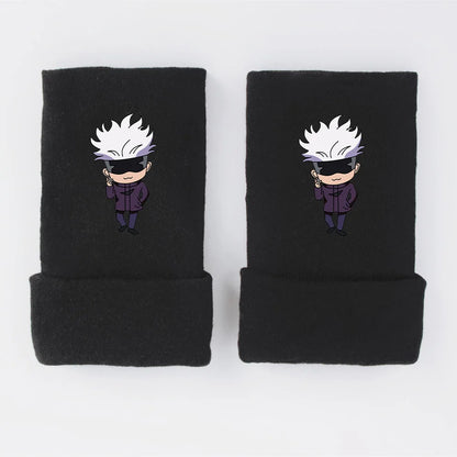 New Style Anime Jujutsu Kaisen Itadori Yuji Fushiguro Megumi Gojo Satoru Warm and Fleece Half Finger Gloves for Men and Women