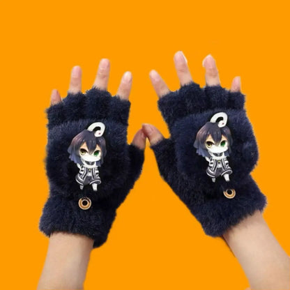 Demon Slayer asibira Inosuke Tanjiro Kamado anime peripheral cartoon children's autumn and winter half pack finger flip gloves