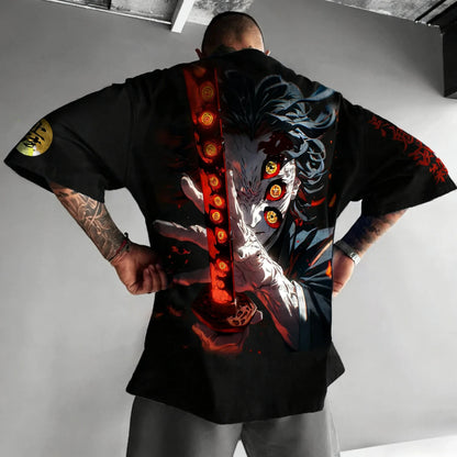 Demon Slayer Anime Co-branded Peripheral Printed T-shirt Men's Summer New American Hip Hop Trendy Casual Loose Parent-child Top