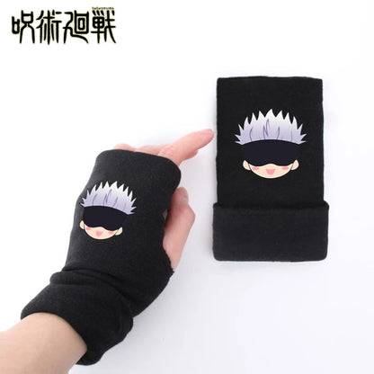 New Style Anime Jujutsu Kaisen Itadori Yuji Fushiguro Megumi Gojo Satoru Warm and Fleece Half Finger Gloves for Men and Women