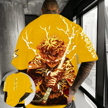 Demon Slayer Anime Co-branded Peripheral Printed T-shirt Men's Summer New American Hip Hop Trendy Casual Loose Parent-child Top