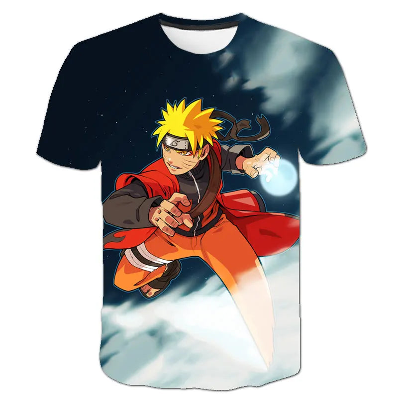 2024 New Hot Summer Men's Japanese anime Naruto 3D Printed T-shirt Children's Street Leisure Sports Large Top