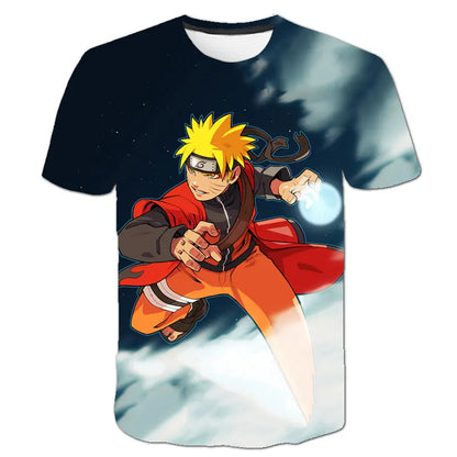 2024 New Hot Summer Men's Japanese anime Naruto 3D Printed T-shirt Children's Street Leisure Sports Large Top