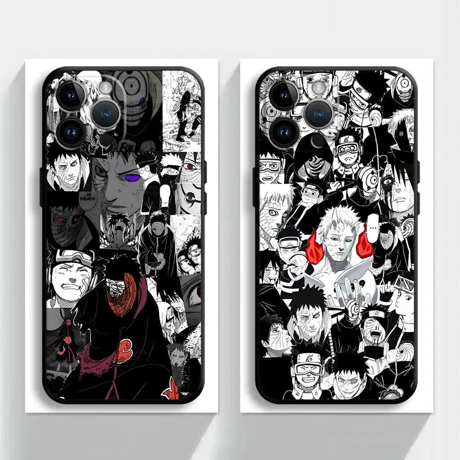 Uchiha Obito Anime Case for iPhone XS Max 15 16 14 Plus XR 7 8 13 12 11 Pro Max Black Soft Phone Cover