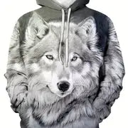 Plus Size Men's 3D Wolf Hoodies - Trendy Pullover Sweatshirt