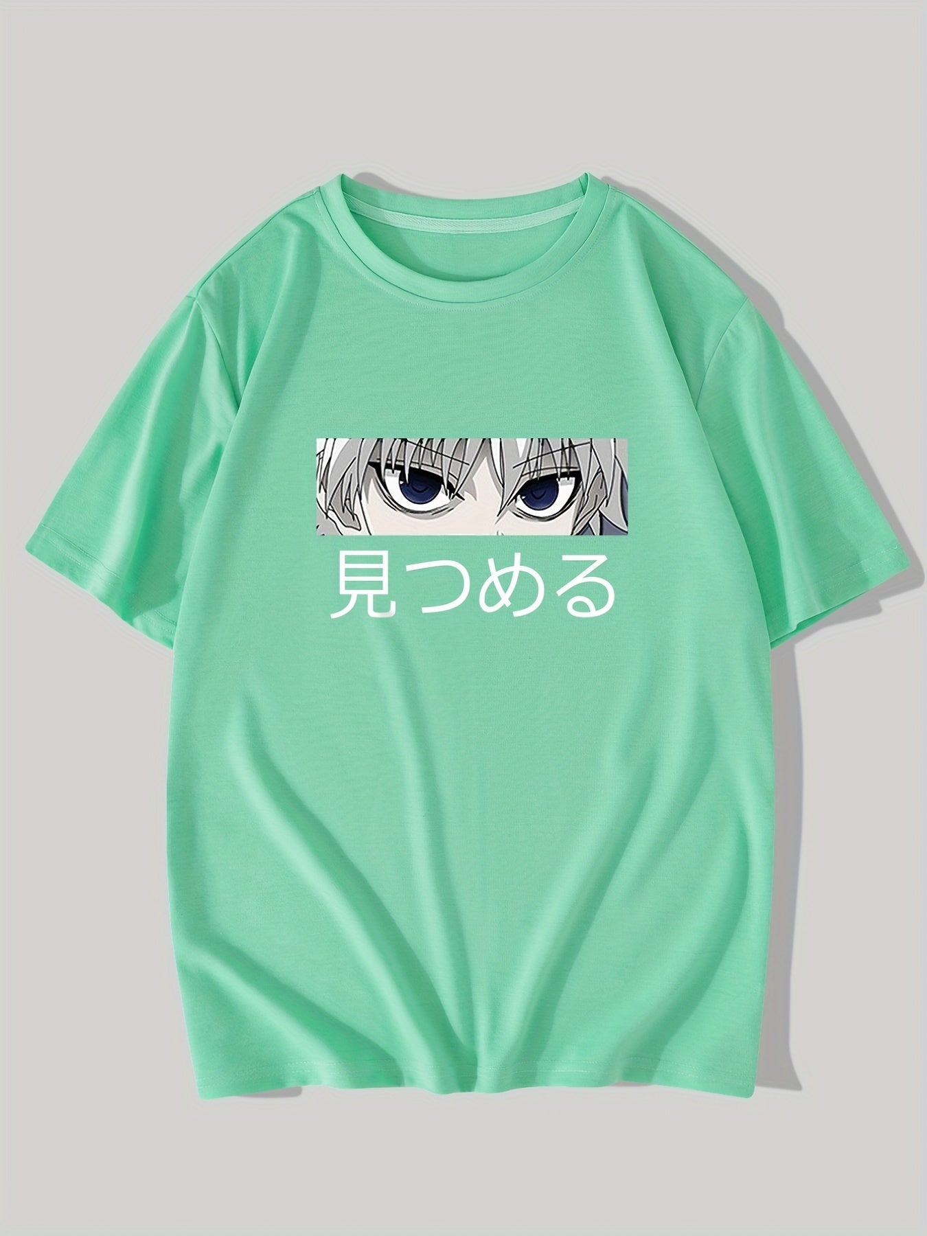 Anime Character & Japanese Letter Pattern Print Men's T-shirt, Graphic Tee Men's Summer Clothes, Men's Outfits