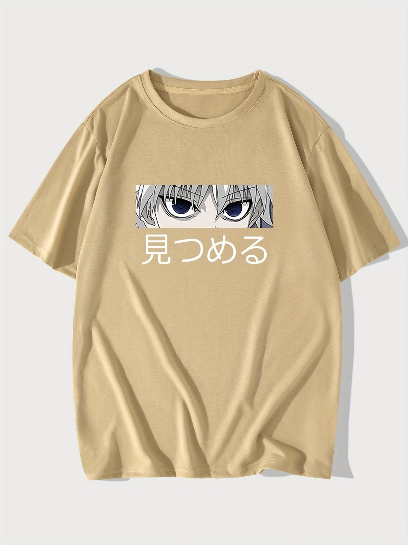 Anime Character & Japanese Letter Pattern Print Men's T-shirt, Graphic Tee Men's Summer Clothes, Men's Outfits