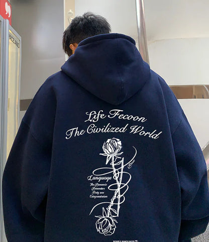 Breezy Printed Pullover Hoodie - Loose Slouchy Style