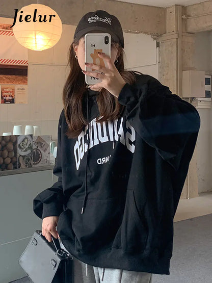 Jielur Autumn Contrast Color Slim Hoodies for Women