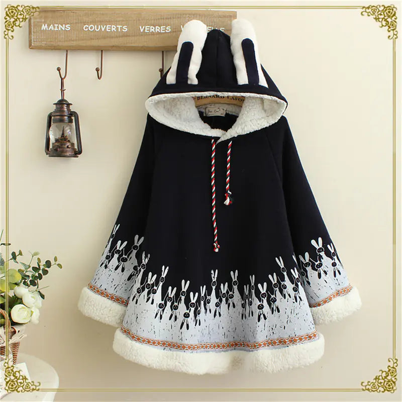 Cozy Bunny Ear Hooded Fleece Cape
