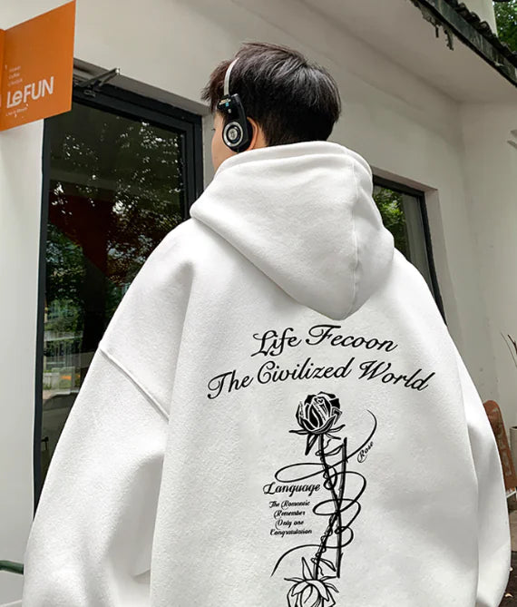 Breezy Printed Pullover Hoodie - Loose Slouchy Style