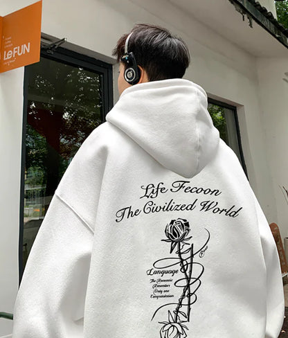 Breezy Printed Pullover Hoodie - Loose Slouchy Style